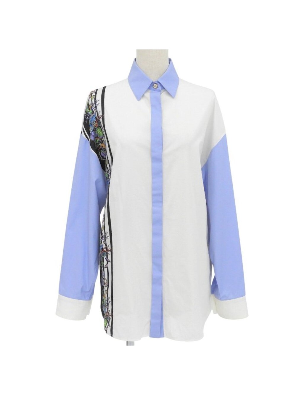 Versace Cotton 100% Baroque Marine Pattern Long Sleeve Shirt White Light Blue 36